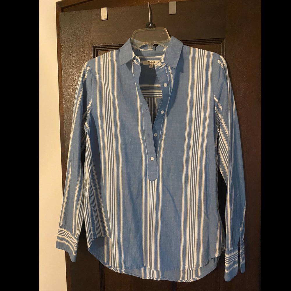 Madewell Blue & White Half Button Down, Size S